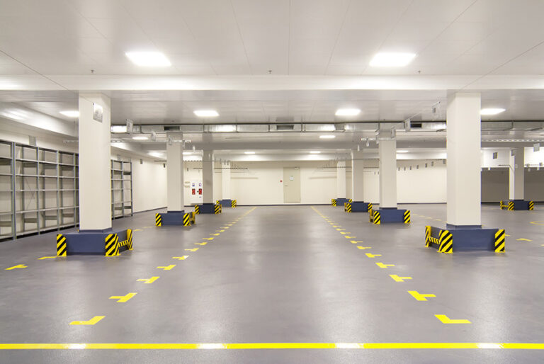 empty warehouse with columns